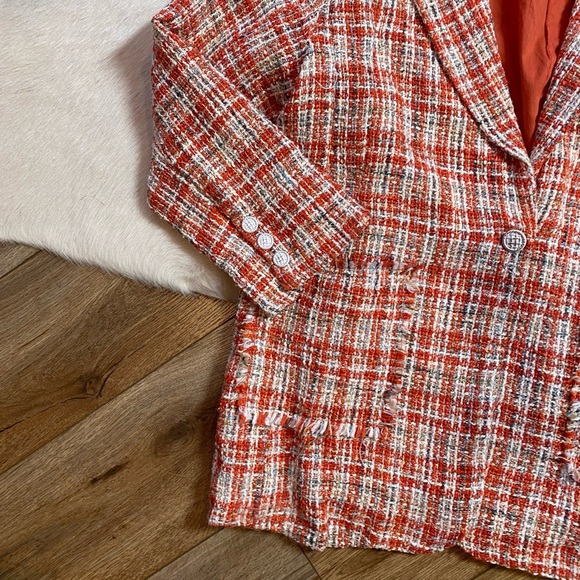 POL Evie Boucle Tweed Jacket Lined oversized Blazer Jacket - Picture 2 of 12